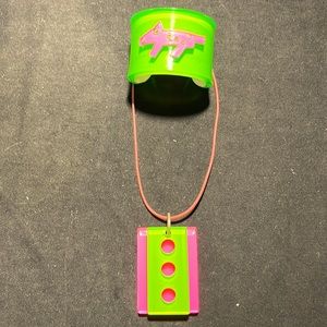 Necklace and bracelet neon plexiglass by french plasticien jeweler